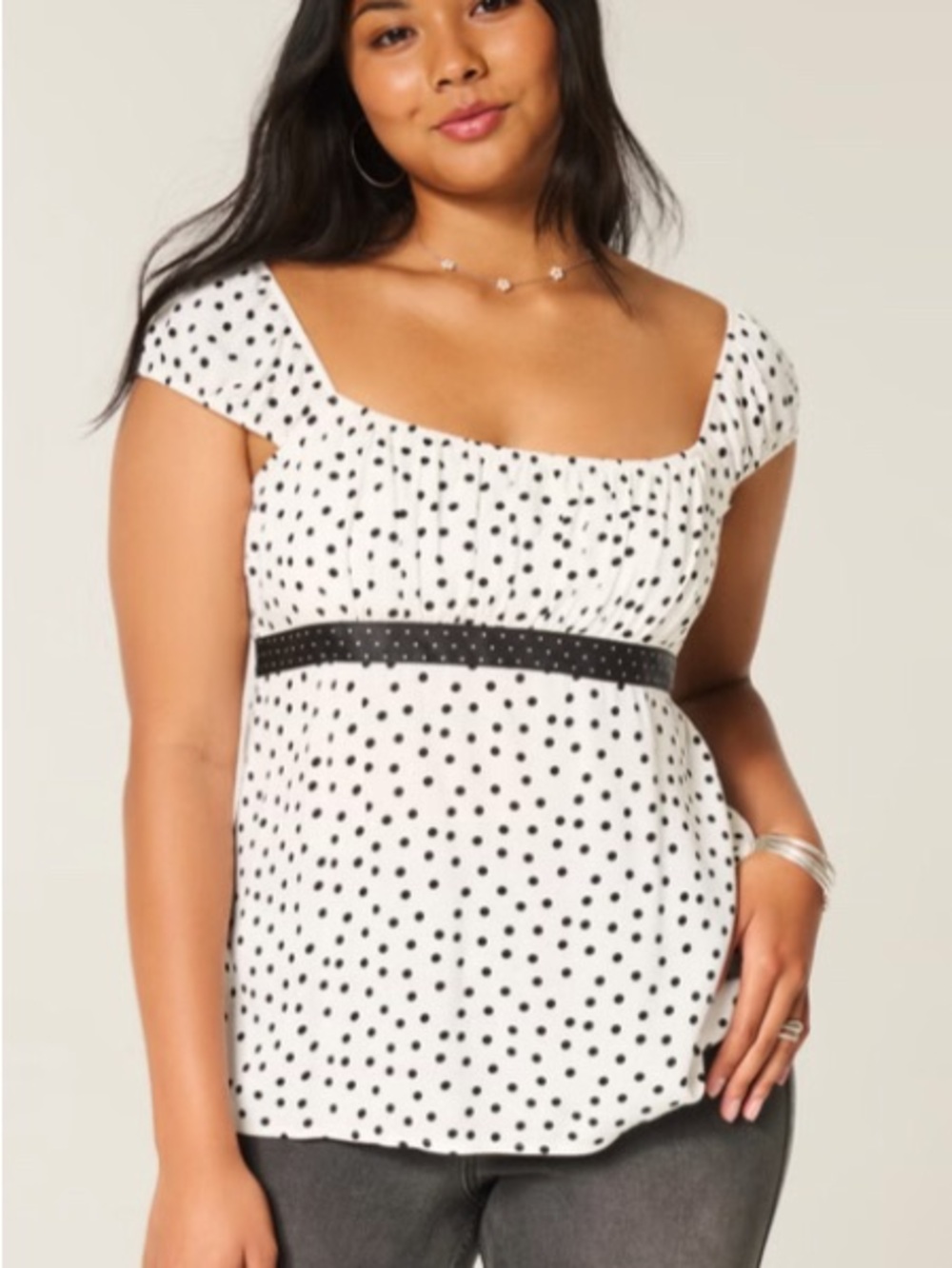 Hollister White and Black Polka Dot Camisole